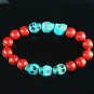 Turquoise Baby Blue Skull Bead Red Veins Ball Beads Stretch Bracelet ZZ2557