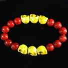 Turquoise Yellow Skull Bead Red Veins Ball Beads Stretch Bracelet ZZ2558