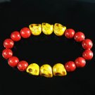 Turquoise Yellow Skull Bead Red Veins Ball Beads Stretch Bracelet ZZ2560