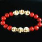 Turquoise White Skull Bead Red Veins Ball Beads Stretch Bracelet ZZ2561