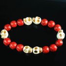 Turquoise White Skull Bead Red Veins Ball Beads Stretch Bracelet ZZ2562