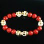 Turquoise White Skull Bead Red Veins Ball Beads Stretch Bracelet ZZ2562
