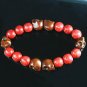 Turquoise Brown Skull Bead Red Veins Ball Beads Stretch Bracelet ZZ2563