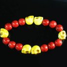 Turquoise Yellow Skull Bead Red Veins Ball Beads Stretch Bracelet ZZ2564