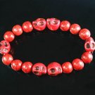 Turquoise Red Skull Bead Red Veins Ball Beads Stretch Bracelet ZZ2565