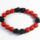 Turquoise Black Skull Bead Red Veins Ball Beads Stretch Bracelet ZZ2567