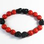 Turquoise Black Skull Bead Red Veins Ball Beads Stretch Bracelet ZZ2567