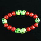 Turquoise Green Skull Bead Red Veins Ball Beads Stretch Bracelet ZZ2569
