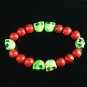 Turquoise Green Skull Bead Red Veins Ball Beads Stretch Bracelet ZZ2569