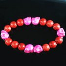 Turquoise Hot Pink Skull Bead Red Veins Ball Beads Stretch Bracelet ZZ2570