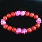 Turquoise Hot Pink Skull Bead Red Veins Ball Beads Stretch Bracelet ZZ2570