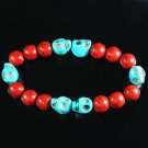 Turquoise Baby Blue Skull Bead Red Veins Ball Beads Stretch Bracelet ZZ2571