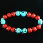 Turquoise Baby Blue Skull Bead Red Veins Ball Beads Stretch Bracelet ZZ2571