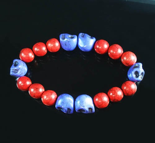 Turquoise Purple Skull Bead Red Veins Ball Beads Stretch Bracelet ZZ2572