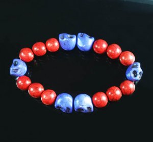 Turquoise Purple Skull Bead Red Veins Ball Beads Stretch Bracelet ZZ2572
