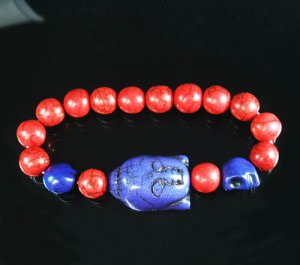 Turquoise Purple-Blue Buddha Skull Beads Red Veins Ball Beads Stretch Bracelet ZZ2573
