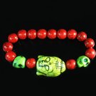 Turquoise Green Buddha Skull Beads Red Veins Ball Beads Stretch Bracelet ZZ2574