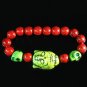 Turquoise Green Buddha Skull Beads Red Veins Ball Beads Stretch Bracelet ZZ2574