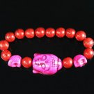 Turquoise Hot Pink Buddha Skull Beads Red Veins Ball Beads Stretch Bracelet ZZ2575