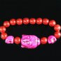 Turquoise Hot Pink Buddha Skull Beads Red Veins Ball Beads Stretch Bracelet ZZ2575