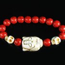 Turquoise White Buddha Skull Beads Red Veins Ball Beads Stretch Bracelet ZZ2576