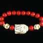 Turquoise White Buddha Skull Beads Red Veins Ball Beads Stretch Bracelet ZZ2576