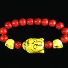 Turquoise Yellow Buddha Skull Beads Red Veins Ball Beads Stretch Bracelet ZZ2578