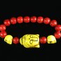 Turquoise Yellow Buddha Skull Beads Red Veins Ball Beads Stretch Bracelet ZZ2578