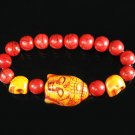Turquoise Orange Buddha Skull Beads Red Veins Ball Beads Stretch Bracelet ZZ2579