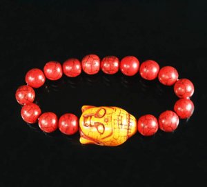 Turquoise Orange Buddha Bead Red Veins Ball Beads Stretch Bracelet ZZ2580