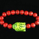 Turquoise Green Buddha Bead Red Veins Ball Beads Stretch Bracelet ZZ2581