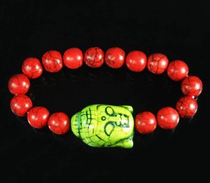 Turquoise Green Buddha Bead Red Veins Ball Beads Stretch Bracelet ZZ2581