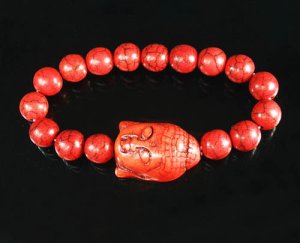 Turquoise Red Buddha Bead Red Veins Ball Beads Stretch Bracelet ZZ2582