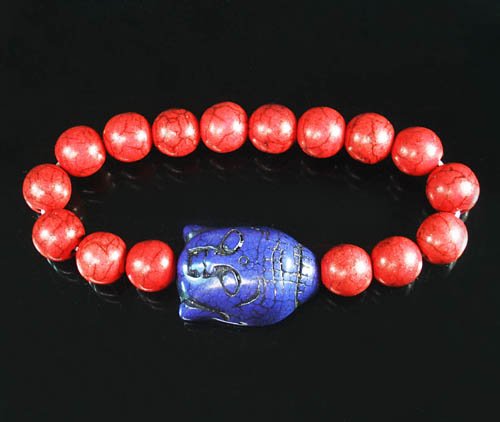 Turquoise Blue-Purple Buddha Bead Red Veins Ball Beads Stretch Bracelet ZZ2583