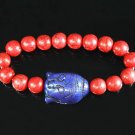 Turquoise Blue-Purple Buddha Bead Red Veins Ball Beads Stretch Bracelet ZZ2583