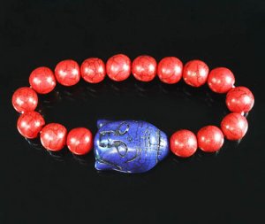 Turquoise Blue-Purple Buddha Bead Red Veins Ball Beads Stretch Bracelet ZZ2583