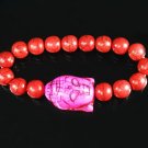 Turquoise Hot Pink Buddha Bead Red Veins Ball Beads Stretch Bracelet ZZ2584
