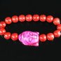 Turquoise Hot Pink Buddha Bead Red Veins Ball Beads Stretch Bracelet ZZ2584