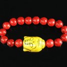 Turquoise Yellow Buddha Bead Red Veins Ball Beads Stretch Bracelet ZZ2585