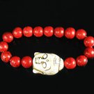 Turquoise White Buddha Bead Red Veins Ball Beads Stretch Bracelet ZZ2586