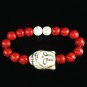 Turquoise White Buddha Bead Red White Veins Ball Beads Stretch Bracelet ZZ2587