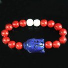 Turquoise Blue-Purple Buddha Bead Red White Veins Ball Beads Stretch Bracelet ZZ2589