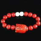 Turquoise Red Buddha Bead Red White Veins Ball Beads Stretch Bracelet ZZ2590