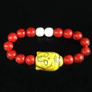 Turquoise Yellow Buddha Bead Red White Veins Ball Beads Stretch Bracelet ZZ2591