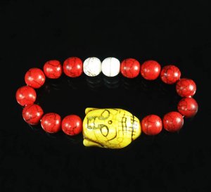 Turquoise Yellow Buddha Bead Red White Veins Ball Beads Stretch Bracelet ZZ2591