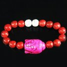 Turquoise Hot Pink Buddha Bead Red White Veins Ball Beads Stretch Bracelet ZZ2592
