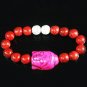 Turquoise Hot Pink Buddha Bead Red White Veins Ball Beads Stretch Bracelet ZZ2592