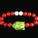 Turquoise Green Buddha Bead Red White Veins Ball Beads Stretch Bracelet ZZ2593