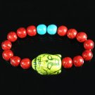 Turquoise Green Buddha Bead Red Blue Veins Ball Beads Stretch Bracelet ZZ2594
