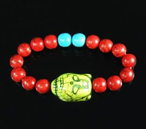 Turquoise Green Buddha Bead Red Blue Veins Ball Beads Stretch Bracelet ZZ2594